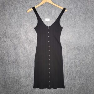American Eagle Womens Tank Dress Size Small Black Ribbed Faux Button Front NWT